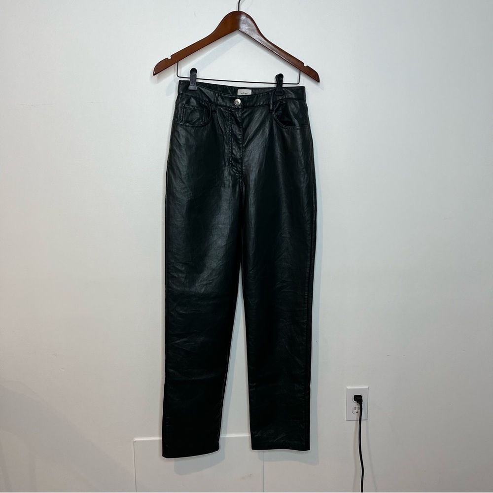 Aritzia Women's Size 6 Melina Vegan Leather Dark Green Cropped High Rise Pant - Picture 4 of 15